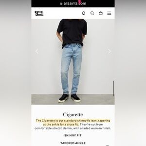 AllSaints Light Blue Skinny cigarette men’s Jeans